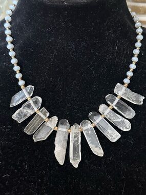 John Medeiros Raw Quartz Crystal Point Bib Statement Necklace Signed JM